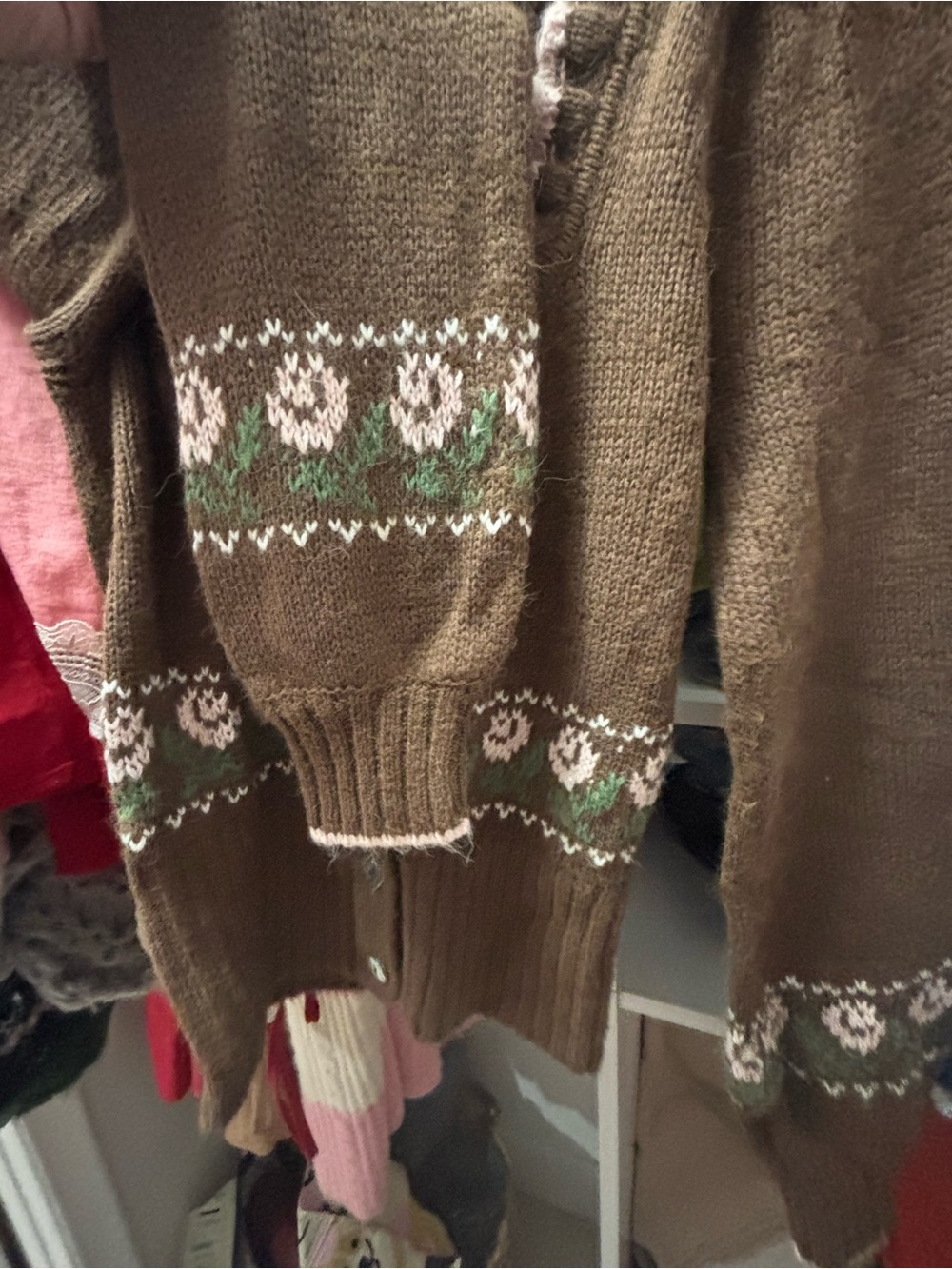Urban Outfitters Kimchi Blue Brown Knit Cardigan with Pink & Green Floral Trim - Picture 4 of 8